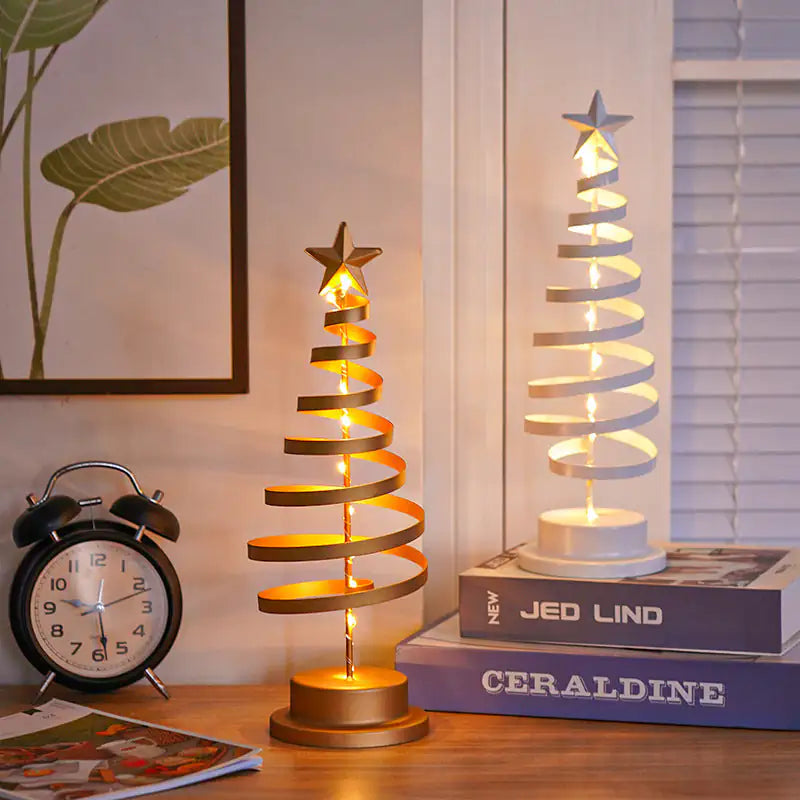 Festive Glow LED Tree – Iron Spiral Desk Light