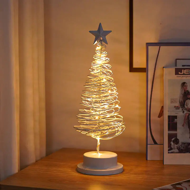 Festive Glow LED Tree – Iron Spiral Desk Light