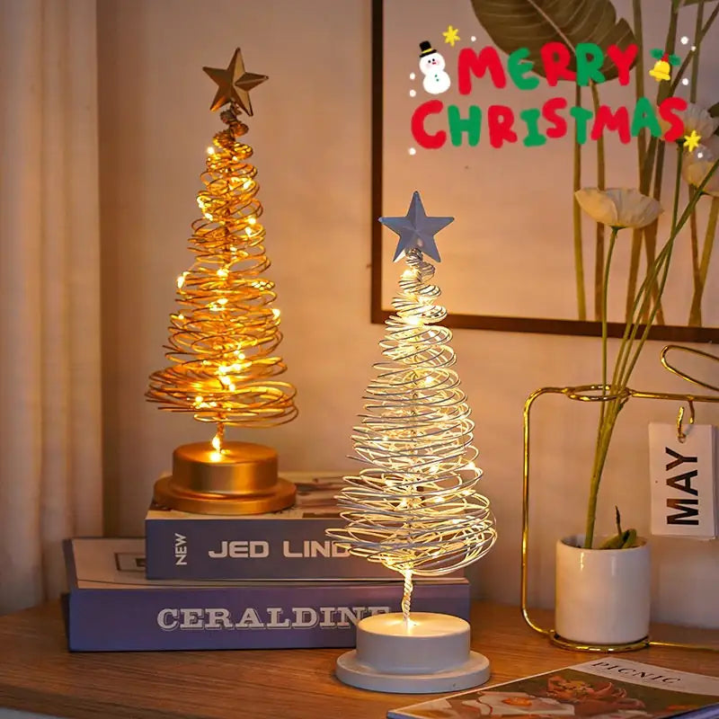 Festive Glow LED Tree – Iron Spiral Desk Light