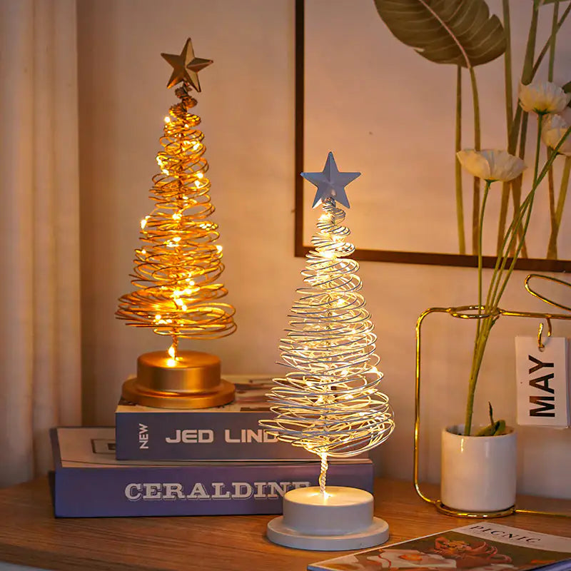 Festive Glow LED Tree – Iron Spiral Desk Light