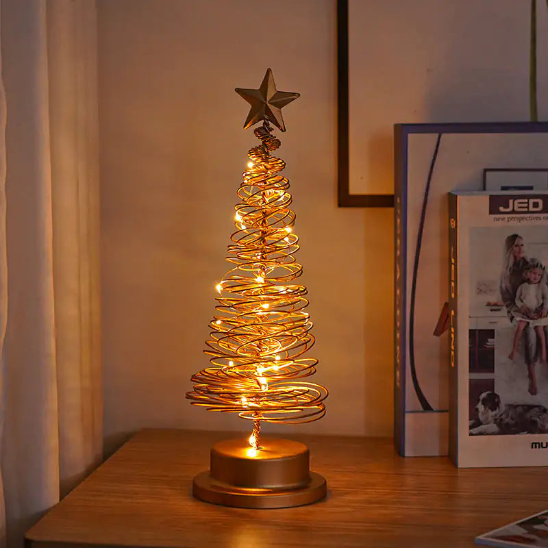 Festive Glow LED Tree – Iron Spiral Desk Light